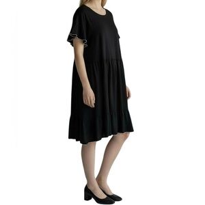 Nicole Miller midi dress Short flutter sleeve Black White trim Women Plus 2X NEW